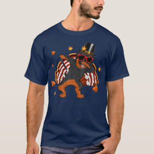 Dabbing Rottweiler Thanksgiving Day Dog Pilgrim Bo T-Shirt