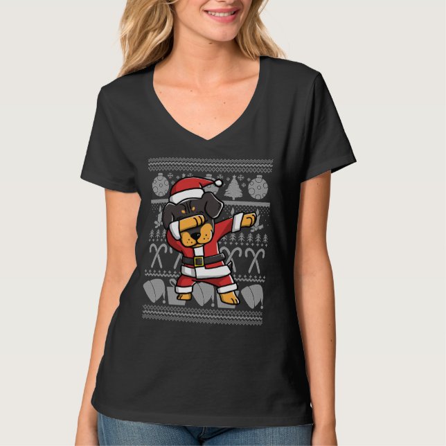 Dabbing Rottweiler Ugly Christmas Sweater Graphic (Front)