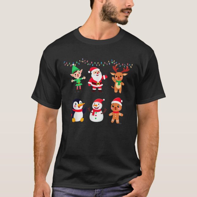 Dabbing Santa and Elf Friends Christmas Squad  T-Shirt (Front)