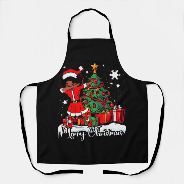 Dabbing Santa Black African American Girl Christma Apron (Front)