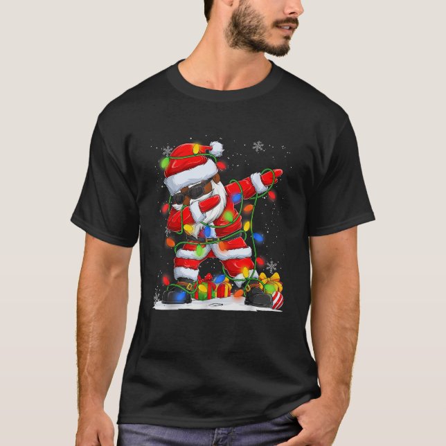 Dabbing Santa Black African American Men Boys Chri T-Shirt (Front)