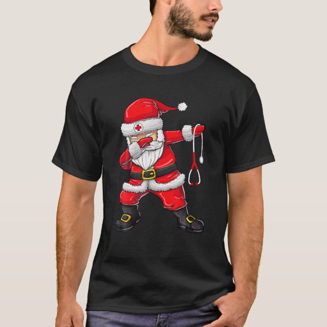 Dabbing Santa Christmas Scrub Tops Women Funny Nur (Front)