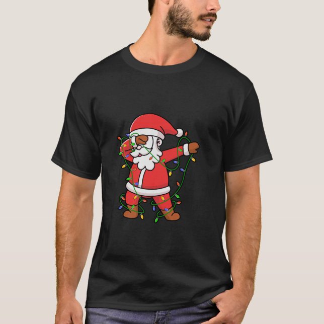 Dabbing Santa Christmas Tree Light Funny Xmas Long T-Shirt (Front)