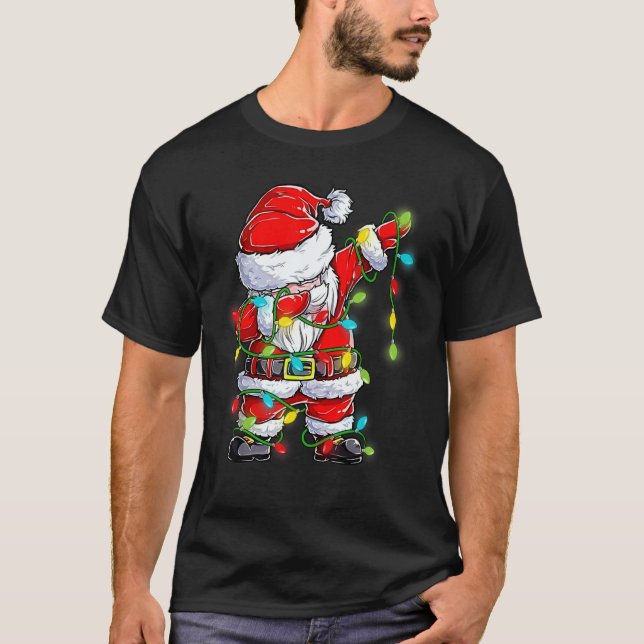 Dabbing Santa  Christmas Tree Lights Happy Xmas 4 T-Shirt (Front)
