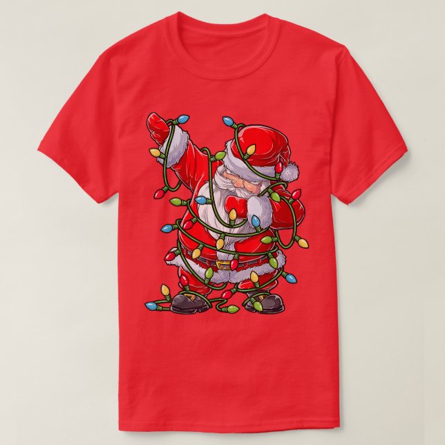 Dabbing Santa Christmas Tree Lights Xmas Gifts Boy T-Shirt (Design Front)