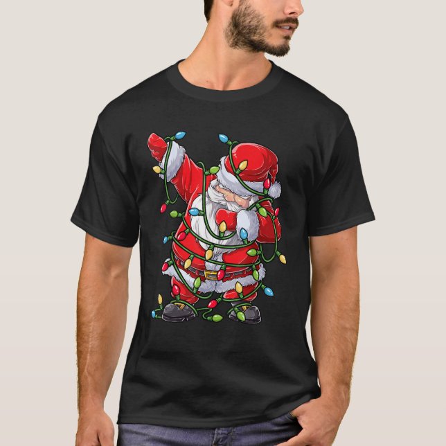 Dabbing Santa Christmas Tree Lights Xmas Gifts Boy T-Shirt (Front)