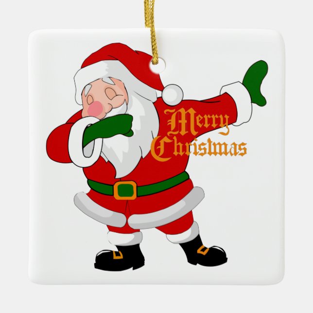 dabbing santa claus ceramic ornament (Front)