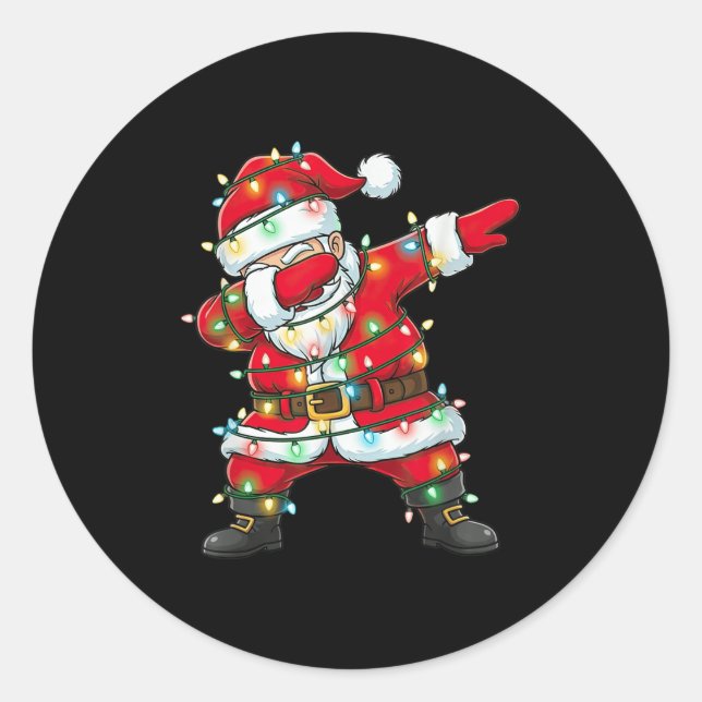Dabbing Santa Claus Christmas Lights Xmas Dab Men  Classic Round Sticker (Front)