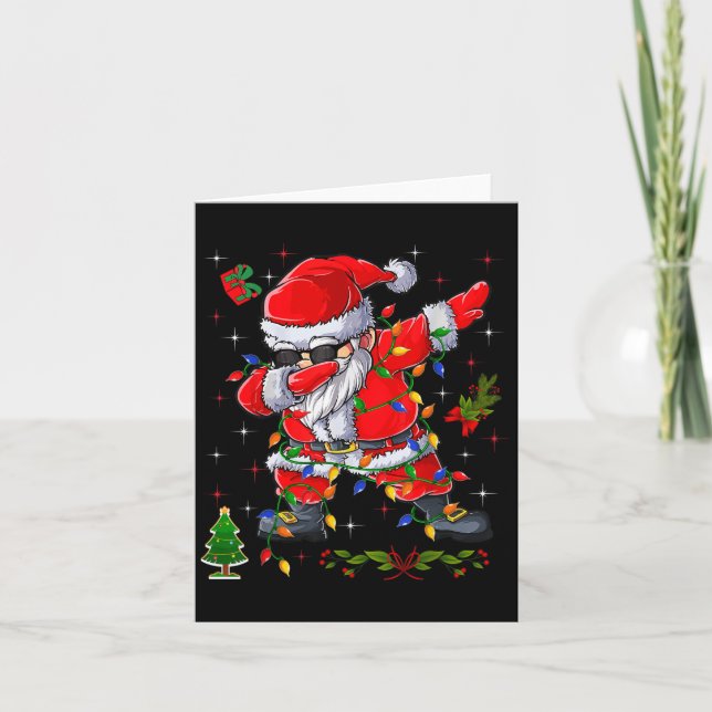 Dabbing Santa Claus Christmas Tree Lights Boys Kid Card (Front)