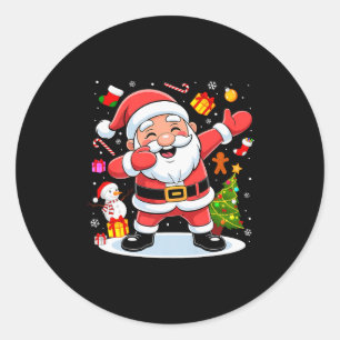 Dabbing Santa Claus Christmas Tree Lights Boys Kid Classic Round Sticker