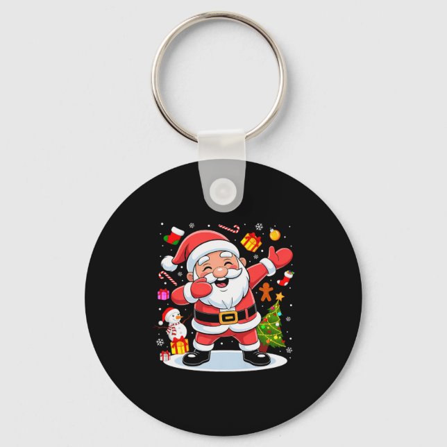 Dabbing Santa Claus Christmas Tree Lights Boys Kid Key Ring (Front)