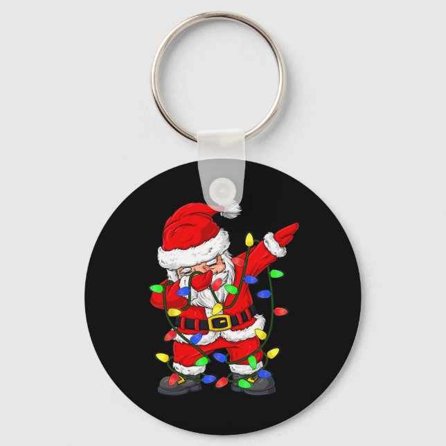 Dabbing Santa Claus Christmas Tree Lights Boys Kid Key Ring (Front)