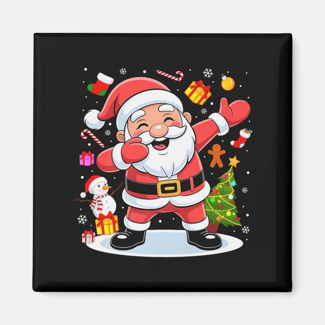 Dabbing Santa Claus Christmas Tree Lights Boys Kid Magnet (Front)
