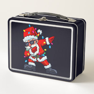 Dabbing Santa Claus Christmas Tree Lights Boys Kid Metal Lunch Box