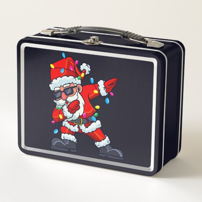 Dabbing Santa Claus Christmas Tree Lights Boys Kid Metal Lunch Box (Front)