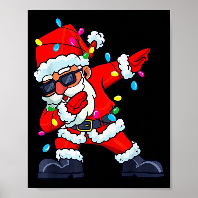 Dabbing Santa Claus Christmas Tree Lights Boys Kid Poster (Front)