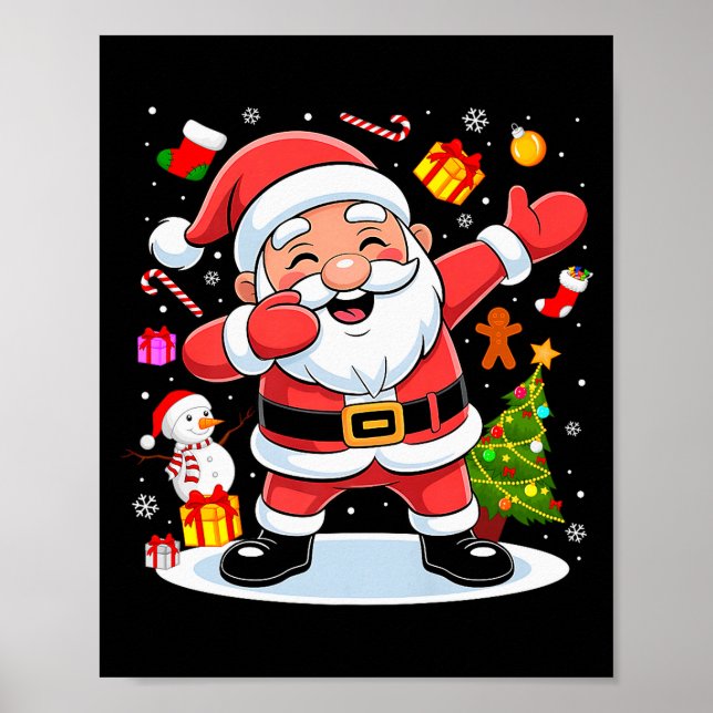 Dabbing Santa Claus Christmas Tree Lights Boys Kid Poster (Front)