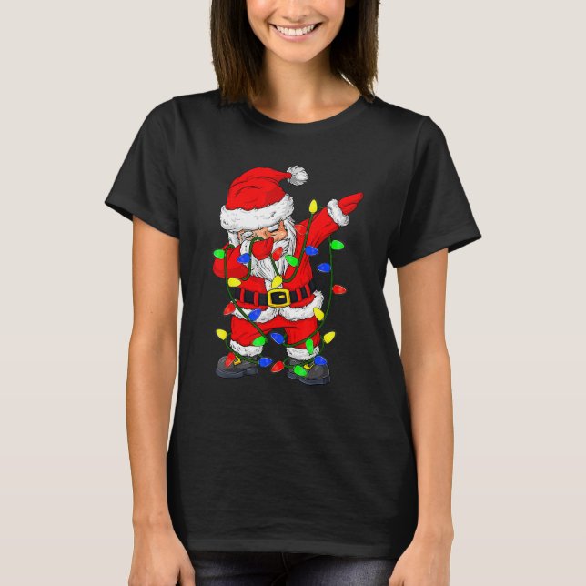 Dabbing Santa Claus Christmas Tree Lights Boys Kid T-Shirt (Front)