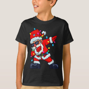 Dabbing Santa Claus Christmas Tree Lights Boys Kid T-Shirt