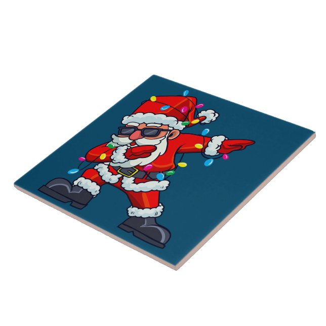 Dabbing Santa Claus Christmas Tree Lights Boys Kid Tile (Side)