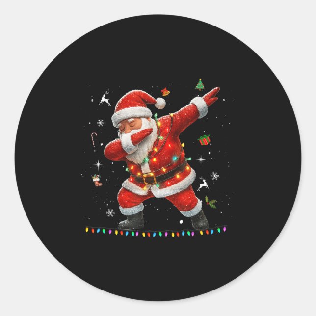 Dabbing Santa Claus Light Christmas Boys Men Funny Classic Round Sticker (Front)