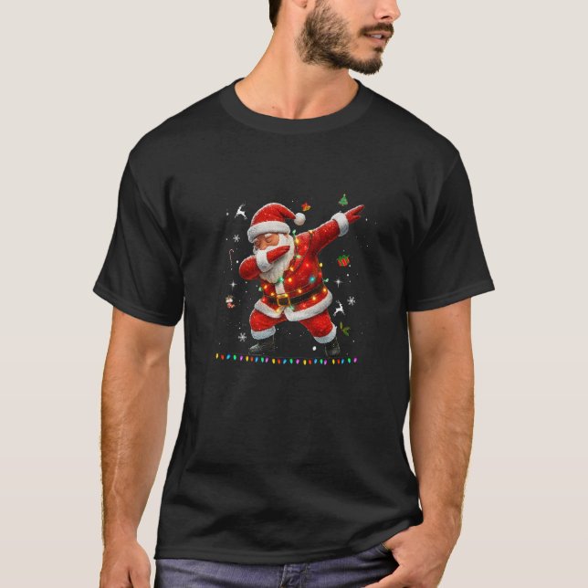 Dabbing Santa Claus Light Christmas Boys Men Funny T-Shirt (Front)
