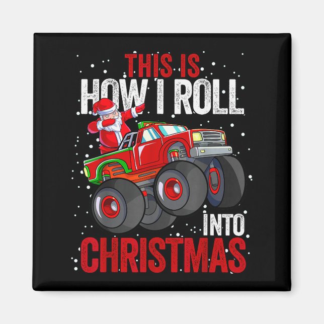 Dabbing Santa Claus Monster Truck Boys Christmas X Magnet (Front)