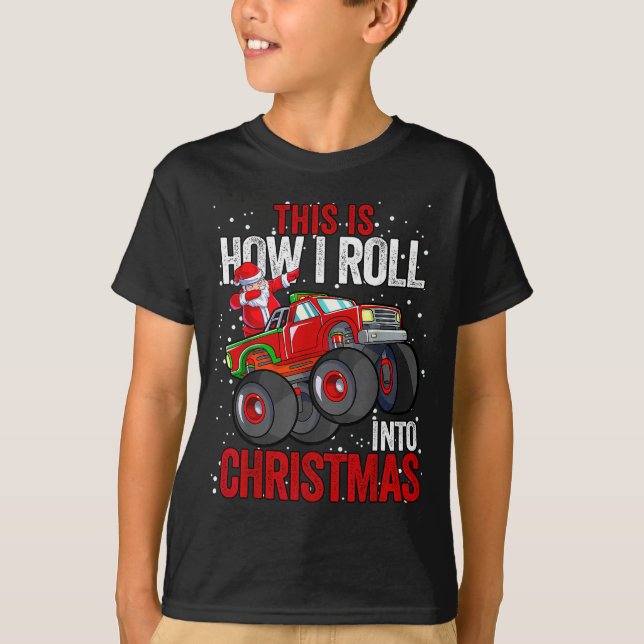Dabbing Santa Claus Monster Truck Boys Christmas X T-Shirt (Front)