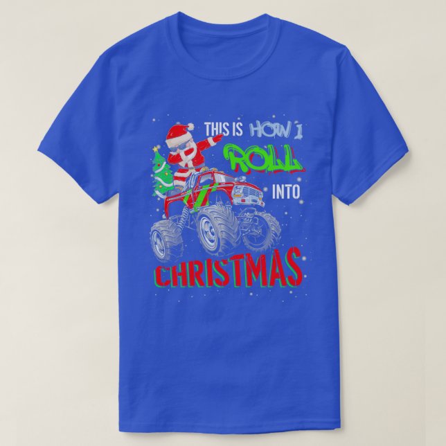 Dabbing Santa Claus Monster Truck Boys Christmas X T-Shirt (Design Front)