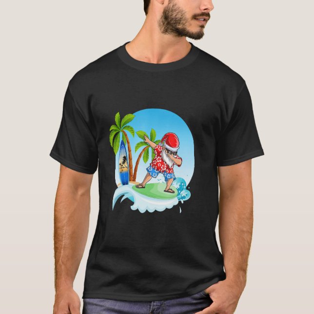 Dabbing Santa Claus Surfing Summer Christmas In Ju T-Shirt (Front)