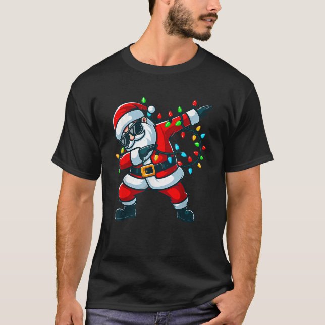 Dabbing Santa Claus Xmas Lights Christmas Dab Danc T-Shirt (Front)