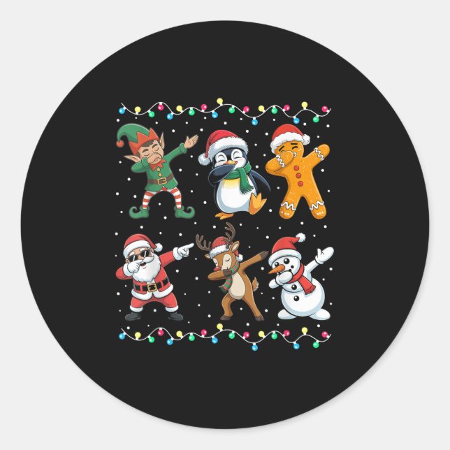 Dabbing Santa Elf Friends Boys Girls Men Funny Chr Classic Round Sticker (Front)
