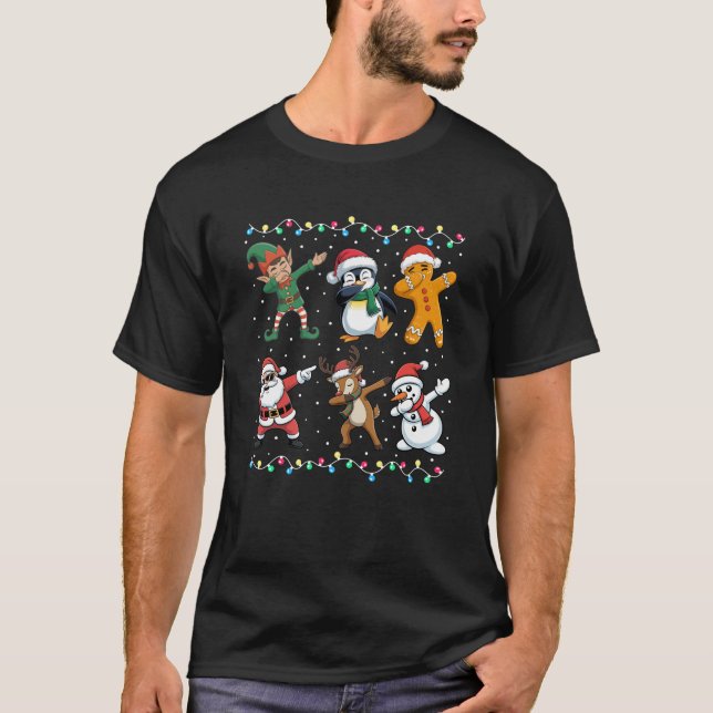 Dabbing Santa Elf Friends Boys Girls Men Funny Chr T-Shirt (Front)