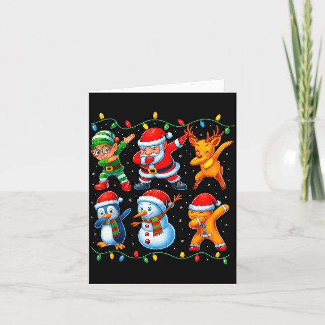 Dabbing Santa Elf Friends Christmas Boys Girls Men Card (Front)