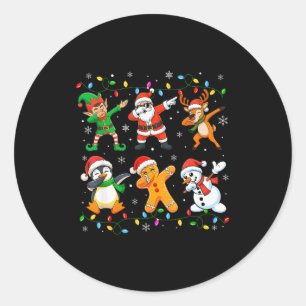 Dabbing Santa Elf Friends Christmas Boys Girls Men Classic Round Sticker