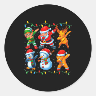 Dabbing Santa Elf Friends Christmas Boys Girls Men Classic Round Sticker
