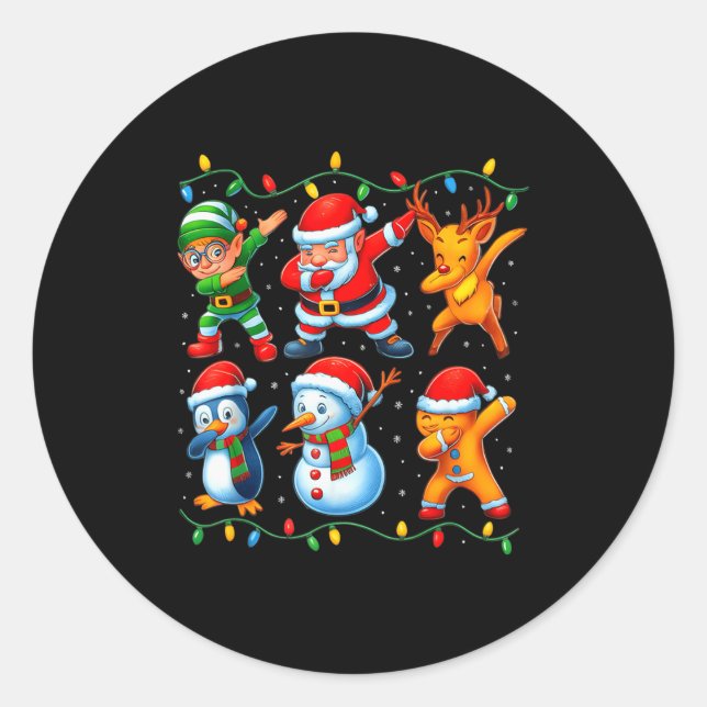 Dabbing Santa Elf Friends Christmas Boys Girls Men Classic Round Sticker (Front)