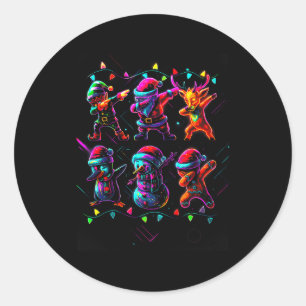 Dabbing Santa Elf Friends Christmas Boys Girls Men Classic Round Sticker