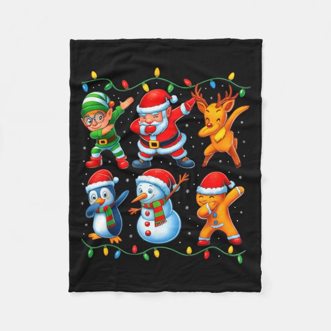 Dabbing Santa Elf Friends Christmas Boys Girls Men Fleece Blanket (Front)