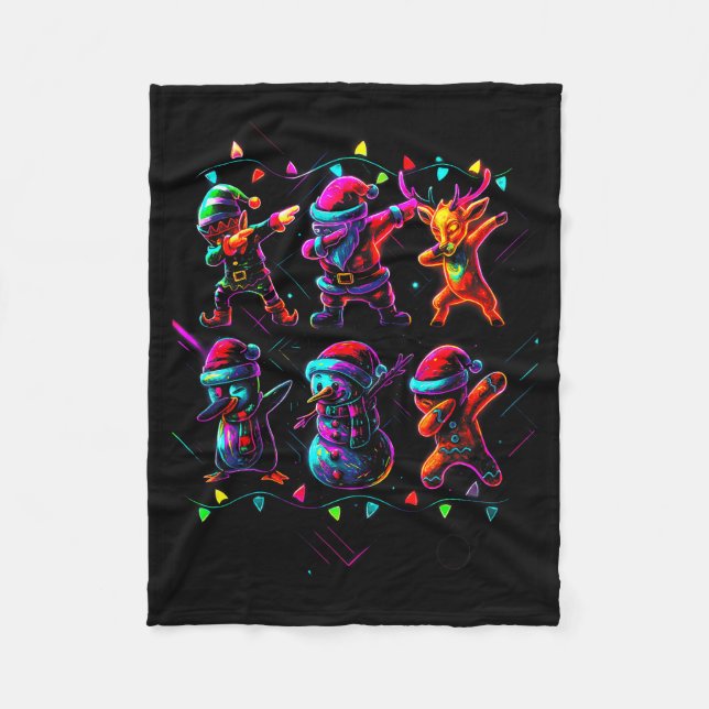 Dabbing Santa Elf Friends Christmas Boys Girls Men Fleece Blanket (Front)