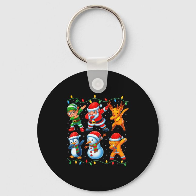 Dabbing Santa Elf Friends Christmas Boys Girls Men Key Ring (Front)