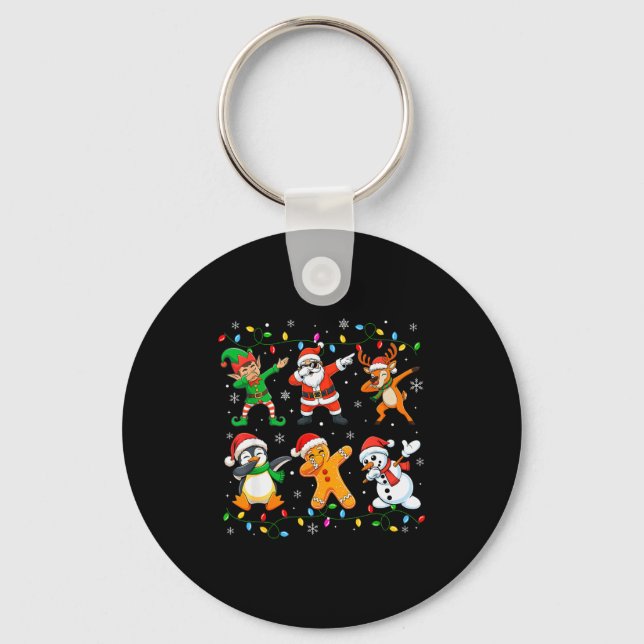 Dabbing Santa Elf Friends Christmas Boys Girls Men Key Ring (Front)