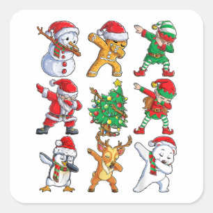 Dabbing Santa Elf Friends Christmas Boys Girls Men Square Sticker