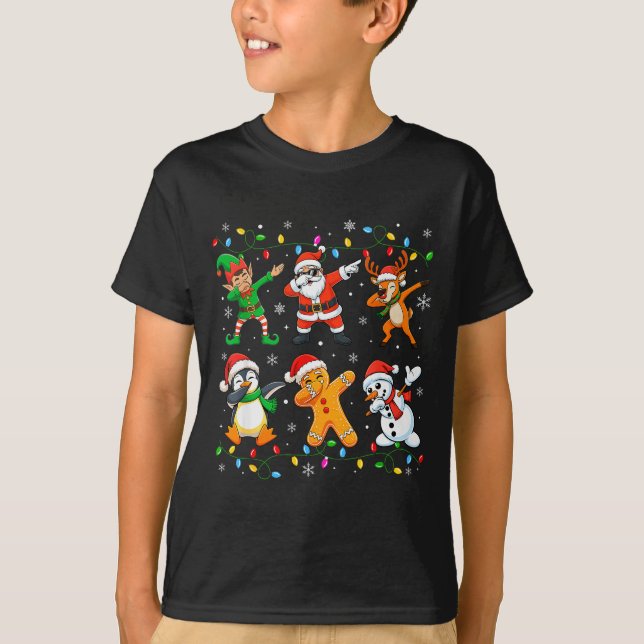 Dabbing Santa Elf Friends Christmas Boys Girls Men T-Shirt (Front)