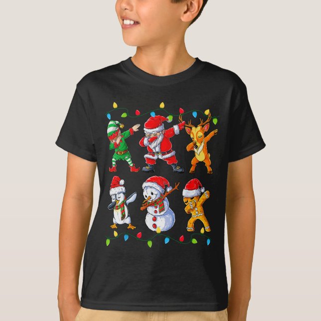 Dabbing Santa Elf Friends Christmas Boys Girls Men T-Shirt (Front)
