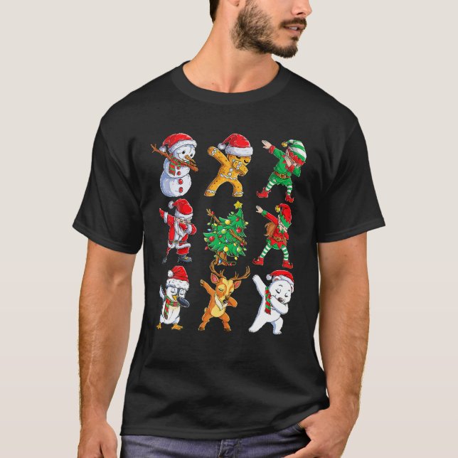 Dabbing Santa Elf Friends Christmas Boys Girls Men T-Shirt (Front)