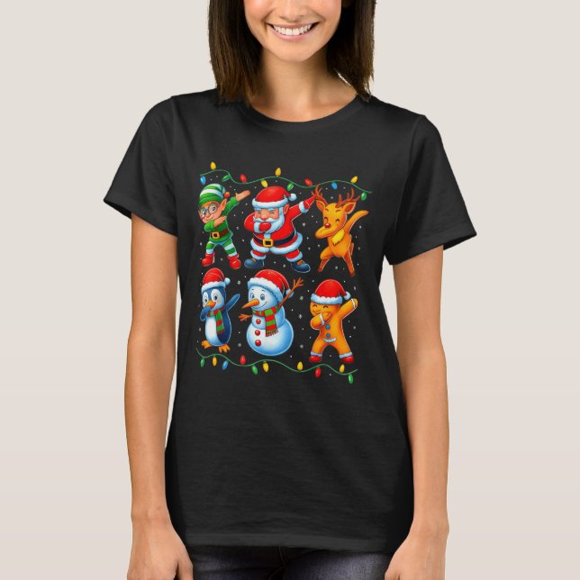 Dabbing Santa Elf Friends Christmas Boys Girls Men T-Shirt (Front)
