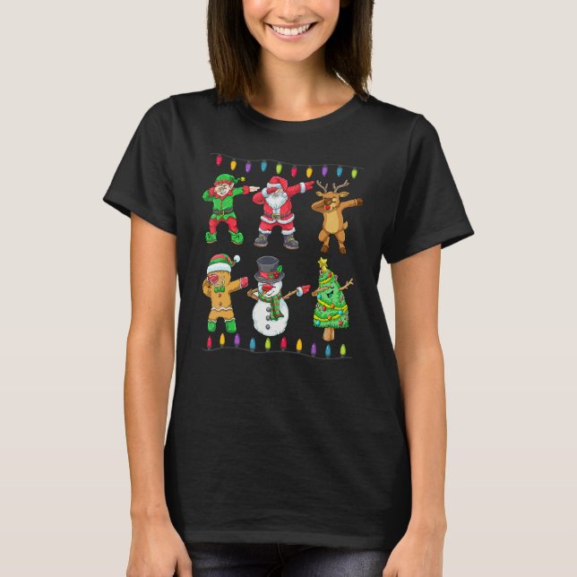 Dabbing Santa Elf Friends Christmas Boys Men  Xmas T-Shirt (Front)