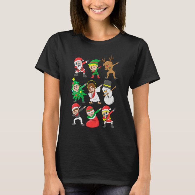 Dabbing Santa Elf Friends Christmas Kids Boys Men  T-Shirt (Front)
