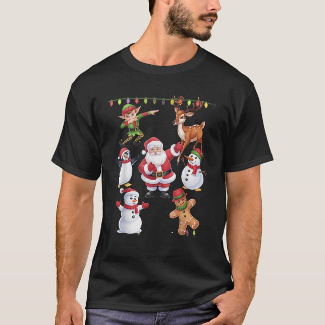 Dabbing Santa Elf Friends Christmas Squad Pajama  T-Shirt (Front)